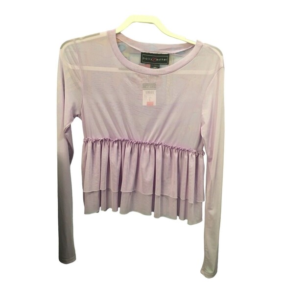 POLLY & ESTHER Women's Size L Lavender Sheer Long Sleeve Top NWT 💘 ☁️ 🌌 - Picture 5 of 6